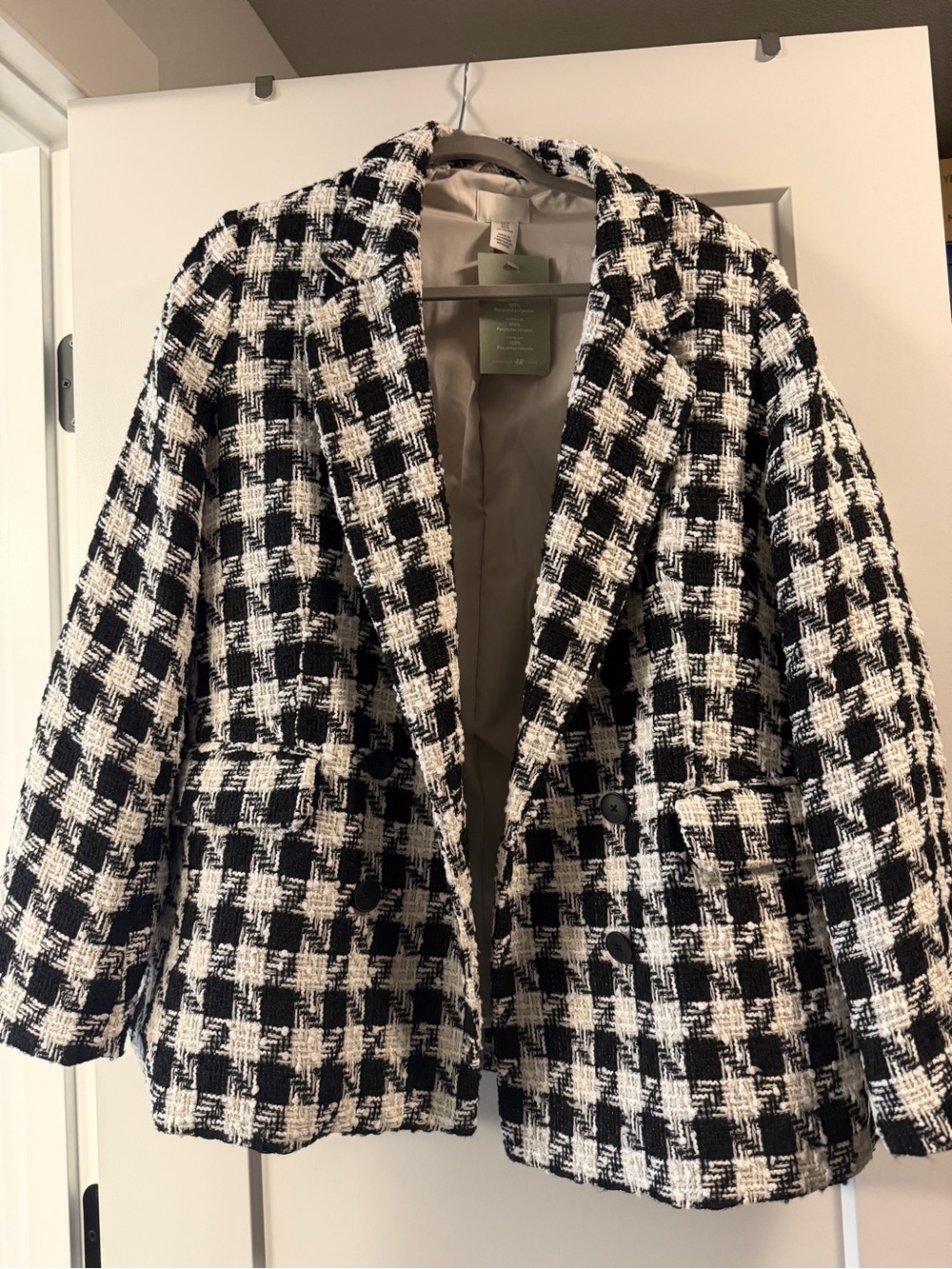 H&M Black and White Houndstooth Tweed Blazer